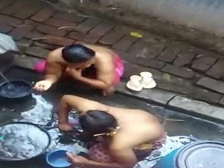 Desi aunties bath capture outdoors