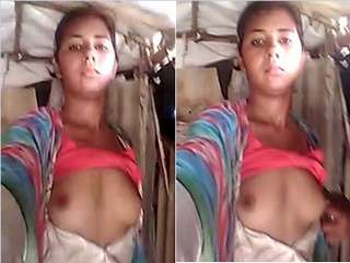 Today Exclusive- Cute Desi Village Girl Record Her Boob Show video For Lover