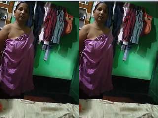 Today Exclusive- Desi Boudi Wearing Cloths after Bathing Part 1
