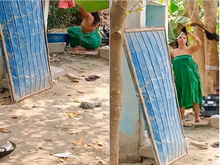 Today Exclusive-Desi Wife Outdoor Bathing Record In Hidden Cam