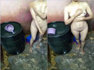 Today Exclusive- Desi Nepali Girl bathing and Wearing Cloths Selfie Video part 4
