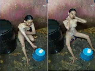 Today Exclusive- Desi Nepali Girl bathing and Wearing Cloths Selfie Video part 5